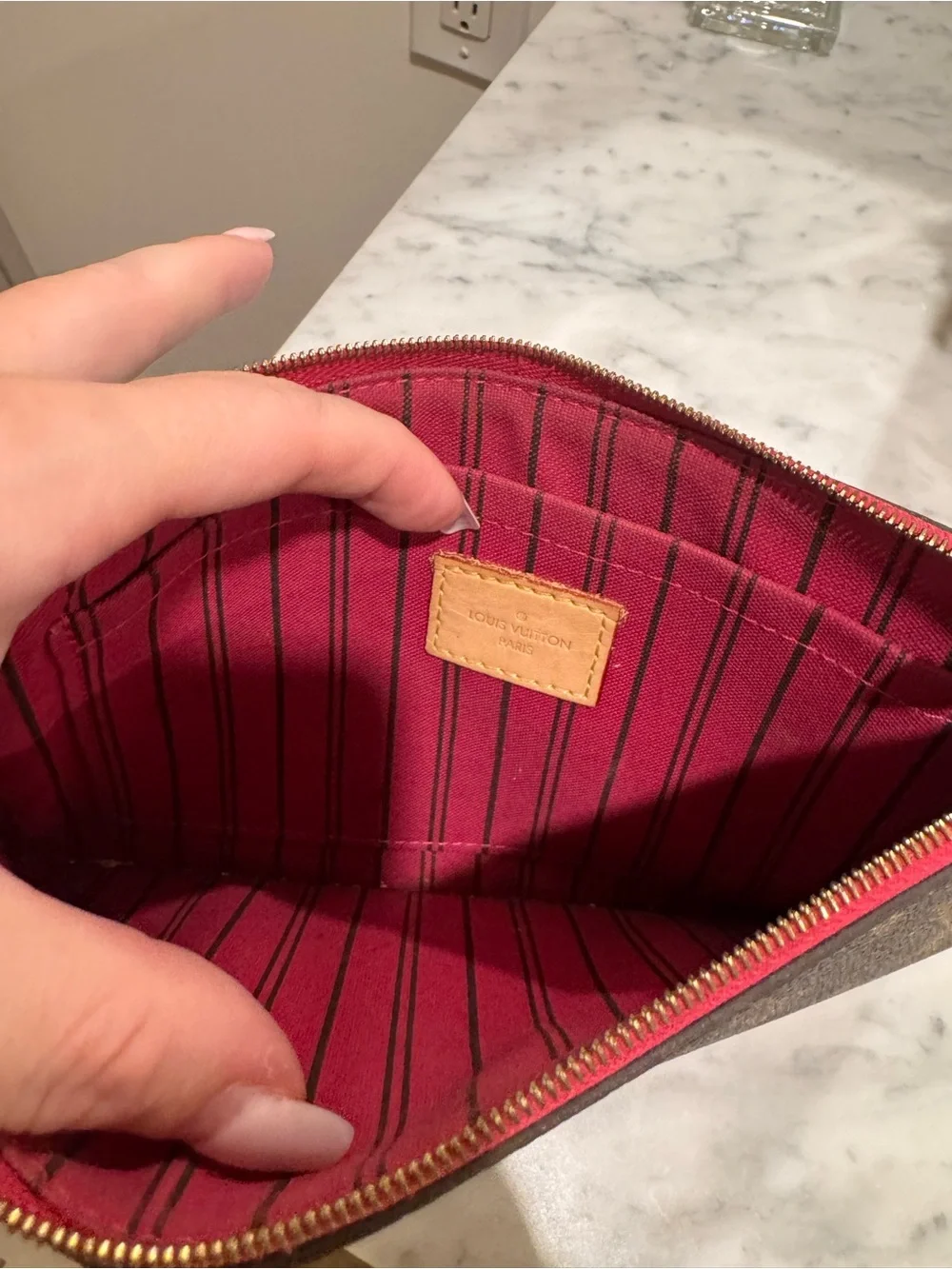 Louis Vuitton Brown Monogram Clutch with Pink Trim
